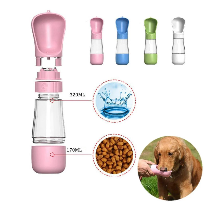 Garrafa De Água e Dispensador de Alimento Portátil - Para Cães e Gatos Cães 2 x 1