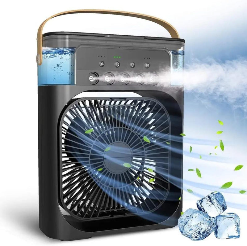 Mini Climatizador de Ar Portátil Preto 4 em 1 - Ventilador, Refrigerador, Umidificador e Aromatizador
